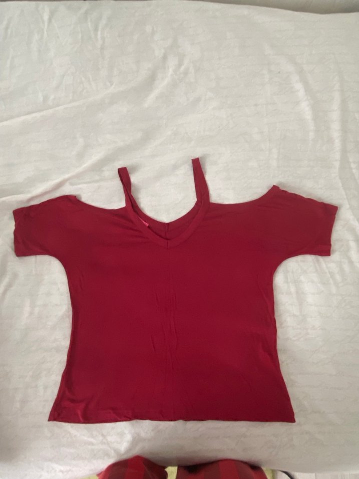 Bordo V Yaka Kolsuz Salaş Bluz - Görsel 2