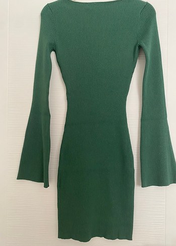 H&M Uzun Kollu Yeşil Triko Midi Elbise - Görsel 5