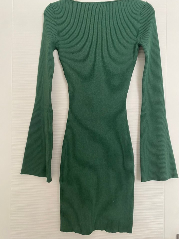 H&M Uzun Kollu Yeşil Triko Midi Elbise - Görsel 5