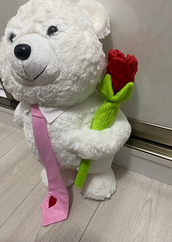 Pembe Kravatlı Beyaz Peluş Ayı Oyuncak - Görsel 2