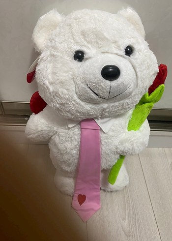 Pembe Kravatlı Beyaz Peluş Ayı Oyuncak - Görsel 7