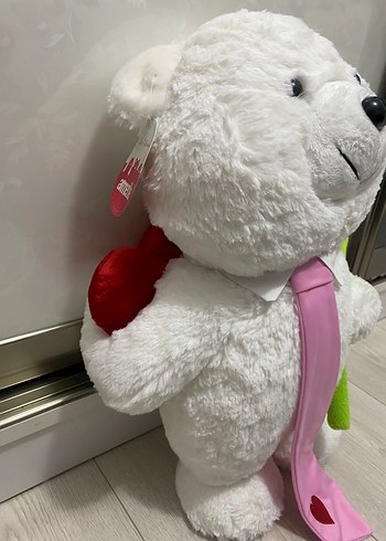 Pembe Kravatlı Beyaz Peluş Ayı Oyuncak - Görsel 6