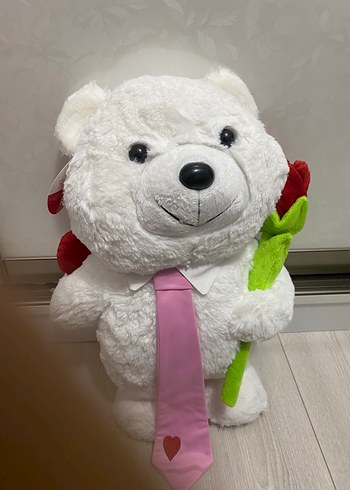 Pembe Kravatlı Beyaz Peluş Ayı Oyuncak - Görsel 8