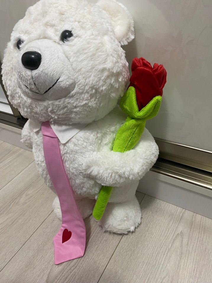 Pembe Kravatlı Beyaz Peluş Ayı Oyuncak - Görsel 2