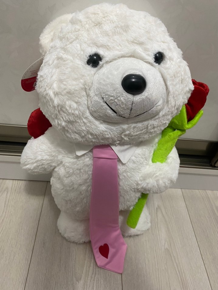 Pembe Kravatlı Beyaz Peluş Ayı Oyuncak - Görsel 4