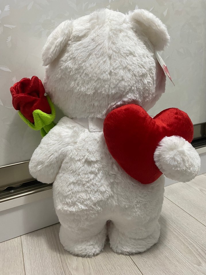 Pembe Kravatlı Beyaz Peluş Ayı Oyuncak - Görsel 5