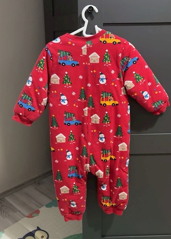 Kız Bebek Desenli Kırmızı Triko Tulum - Görsel 4