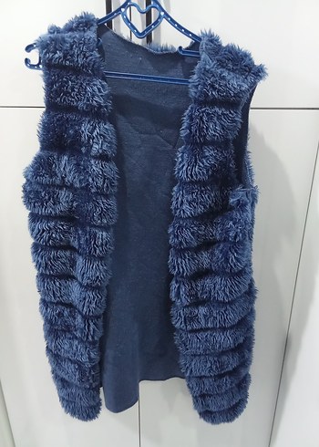 Mavi Kürklü Kadın Yelek - Görsel 7