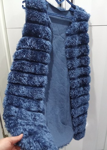 Mavi Kürklü Kadın Yelek - Görsel 9