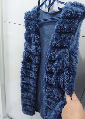 Mavi Kürklü Kadın Yelek - Görsel 6