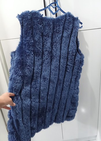 Mavi Kürklü Kadın Yelek - Görsel 8