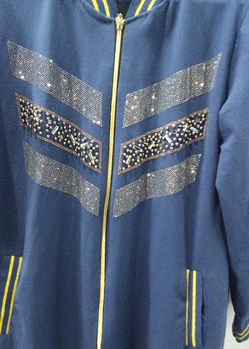 Nakışlı Mavi Fermuarlı Kadın Ceket - Görsel 7