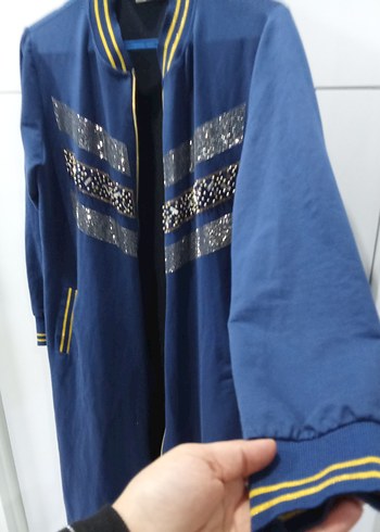 Nakışlı Mavi Fermuarlı Kadın Ceket - Görsel 8