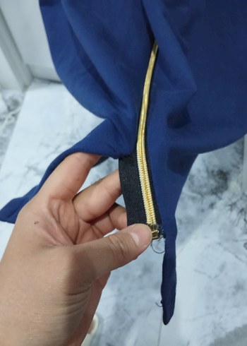 Nakışlı Mavi Fermuarlı Kadın Ceket - Görsel 5