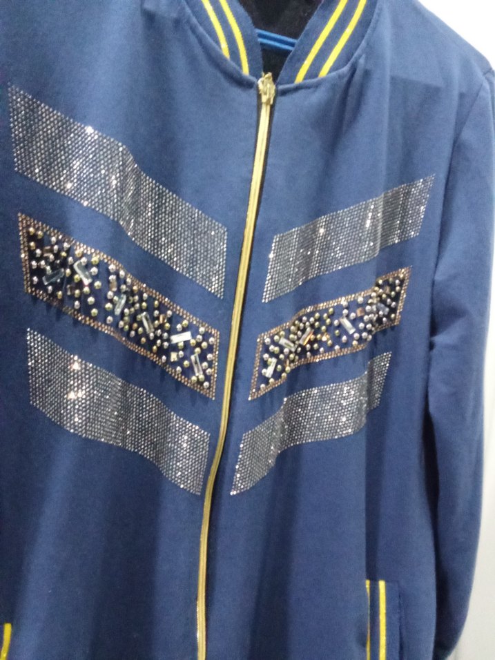 Nakışlı Mavi Fermuarlı Kadın Ceket - Görsel 4