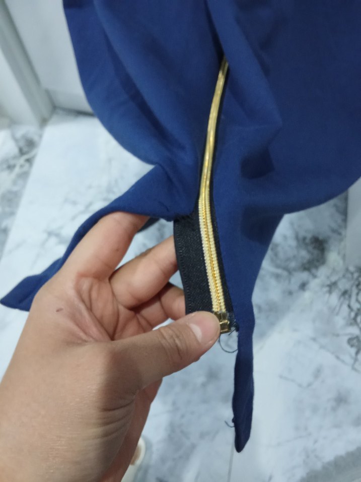 Nakışlı Mavi Fermuarlı Kadın Ceket - Görsel 5