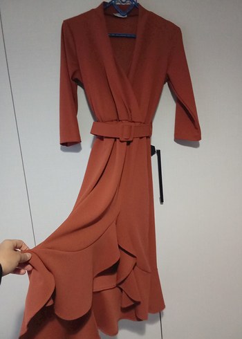 kiremit rengi Midi Kadın Elbise - Görsel 2