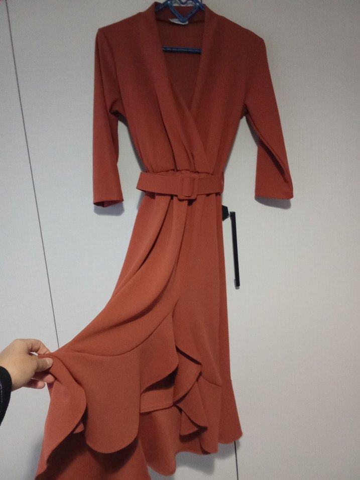 kiremit rengi Midi Kadın Elbise - Görsel 2