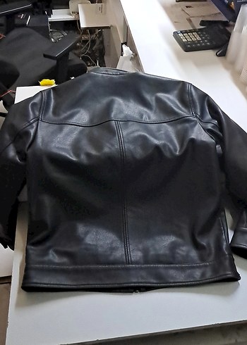 Siyah Deri Biker Ceket, Kemerli, Uzun Kollu - Görsel 5