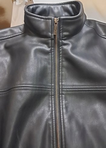 Siyah Deri Biker Ceket, Kemerli, Uzun Kollu - Görsel 6