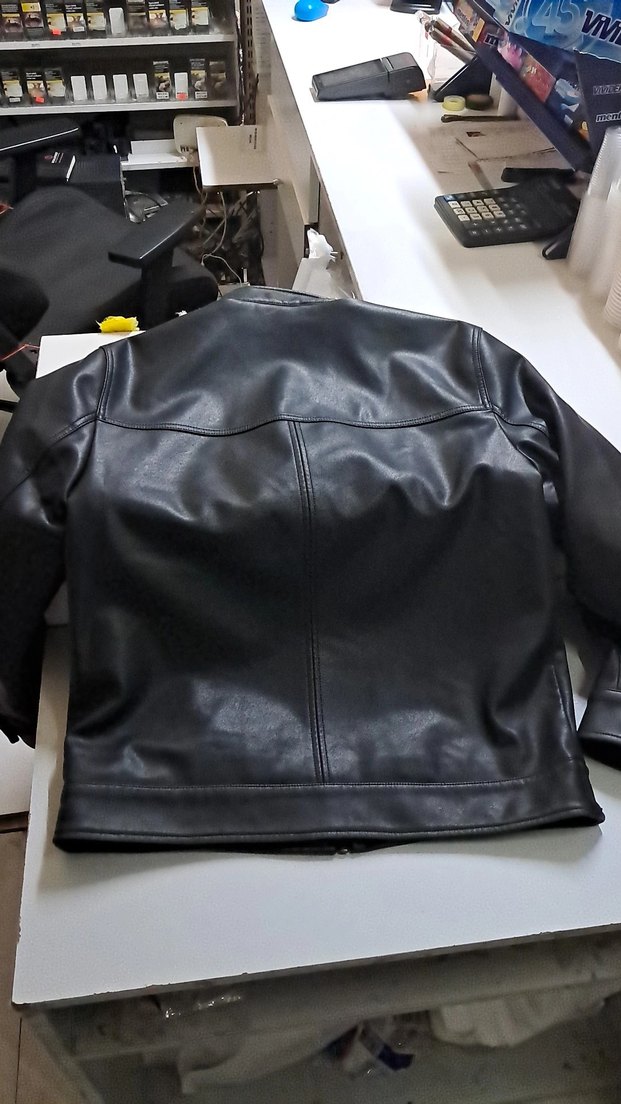 Siyah Deri Biker Ceket, Kemerli, Uzun Kollu - Görsel 5