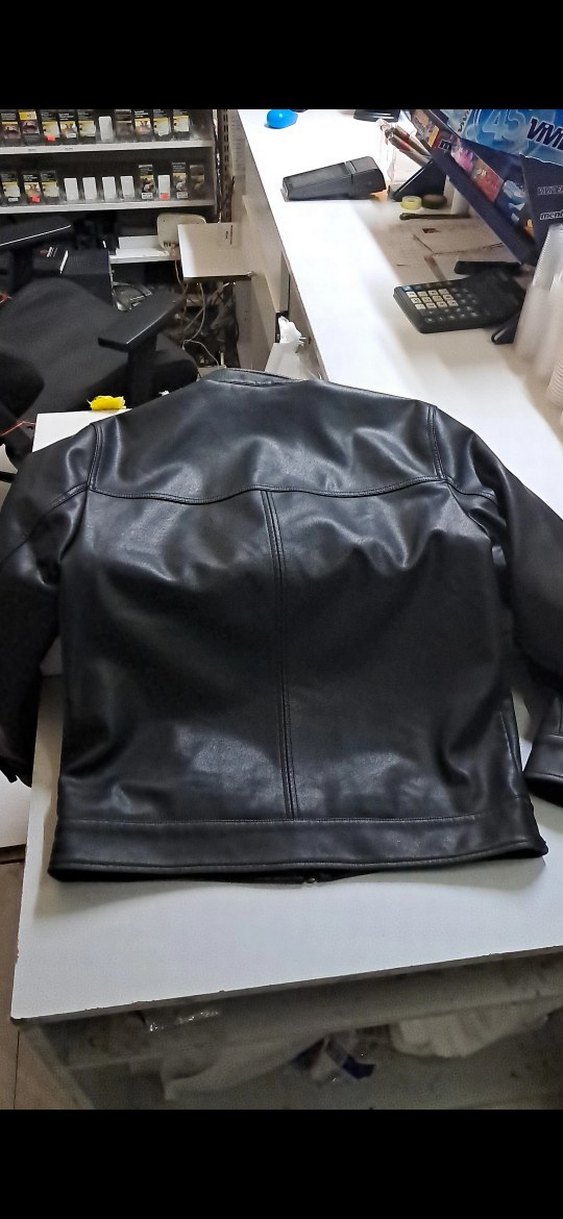 Siyah Deri Biker Ceket, Kemerli, Uzun Kollu - Görsel 4