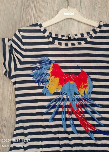 Kız Çocuk Renkli Boncuk İşlemeli Tişört - Görsel 2