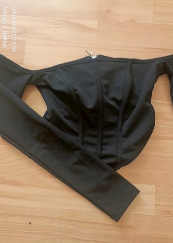 s Beden siyah Renk Siyah Straplez Uzun Kollu Fitted Bluz