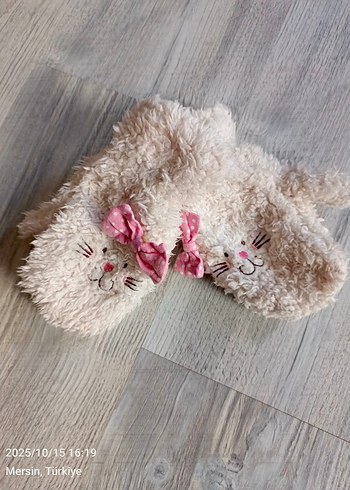 Kız Çocuk Beyaz Nakışlı Peluş eldiven - Görsel 2