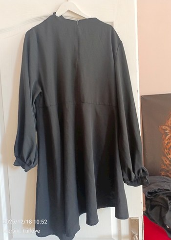Drapeli Siyah Uzun Kollu Kadın elbise - Görsel 5
