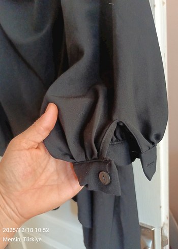 Drapeli Siyah Uzun Kollu Kadın elbise - Görsel 2