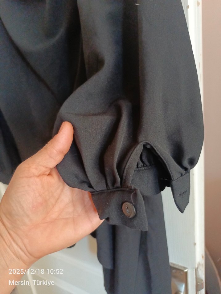 Drapeli Siyah Uzun Kollu Kadın elbise - Görsel 2