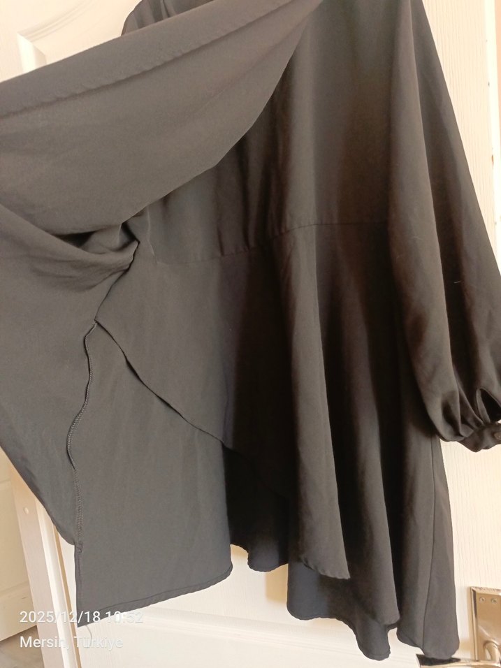 Drapeli Siyah Uzun Kollu Kadın elbise - Görsel 3