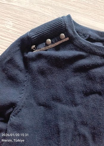 Düğmeli Lacivert Kadın Denim Kazak - Görsel 2