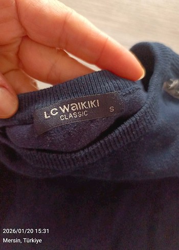 Düğmeli Lacivert Kadın Denim Kazak - Görsel 3