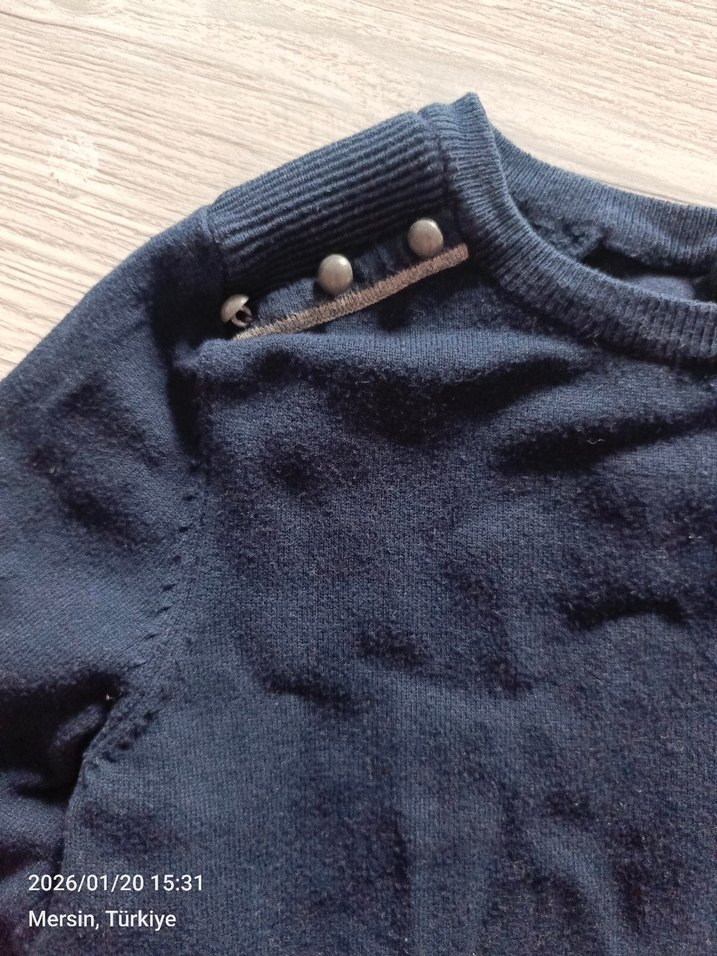 Düğmeli Lacivert Kadın Denim Kazak - Görsel 2