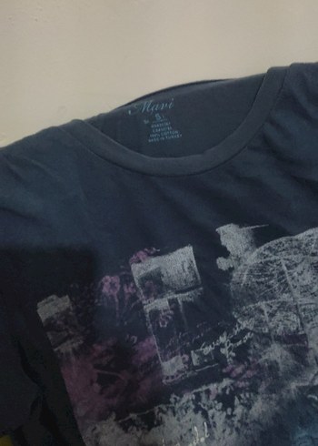 Baskılı Kısa Kollu Mavi Tişörtü - Görsel 4