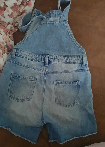 Diğer Kızlar için Nakışlı Mavi Denim Tulum