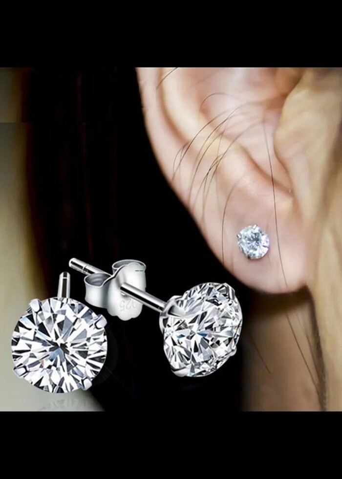 Gümüş Zirkon Tek Taşlı Küpe 7mm  - Görsel 3