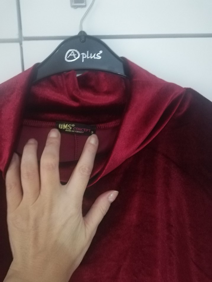 Bordo Yüksek Yakalı Salaş Kadın Kazak - Görsel 3