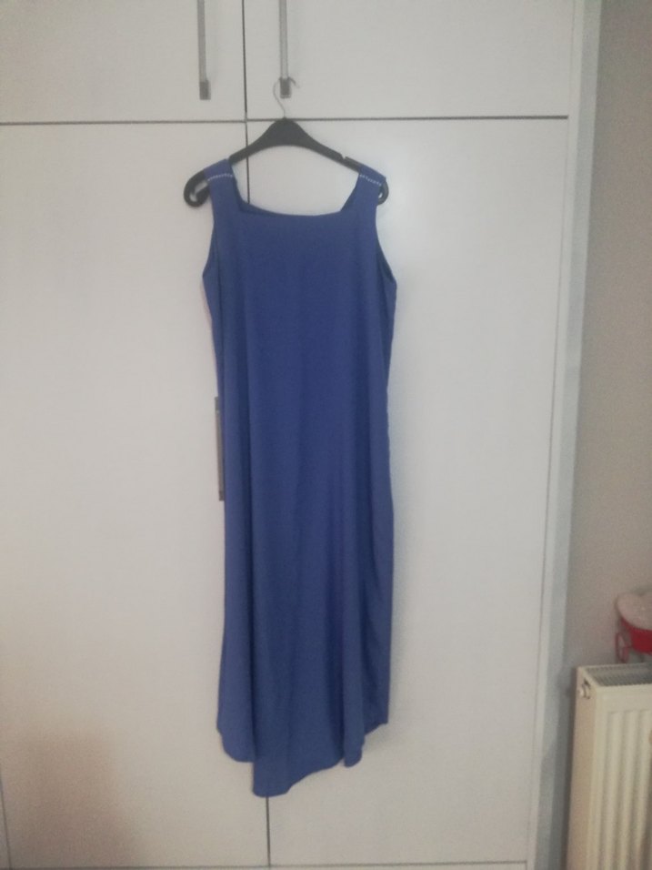 Mavi Salaş Uzun Kolsuz Elbise - Görsel 3