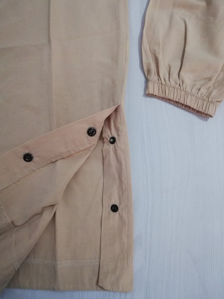 Bej Kapüşonlu Rahat Kesim Kadın tunik - Görsel 3