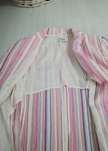 Pembe Çizgili Düğmeli Kadın ceket - Görsel 3