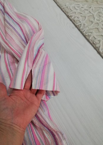 Pembe Çizgili Düğmeli Kadın ceket - Görsel 2