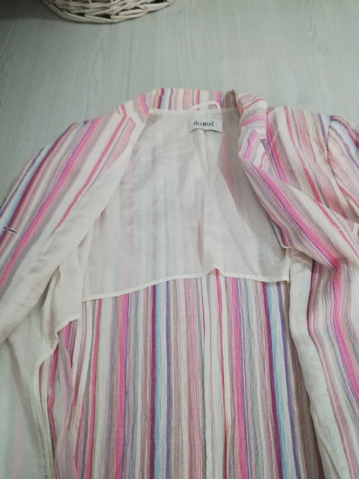 Pembe Çizgili Düğmeli Kadın ceket - Görsel 3