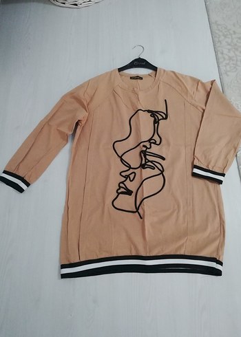 Bej Baskılı Uzun Kollu Kadın Sweatshirt - Görsel 2