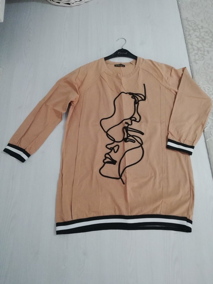 Bej Baskılı Uzun Kollu Kadın Sweatshirt - Görsel 2