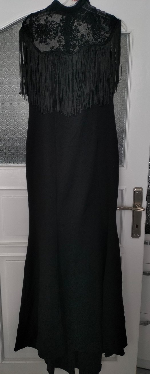 Püsküllü Siyah Uzun Elbise - Görsel 5