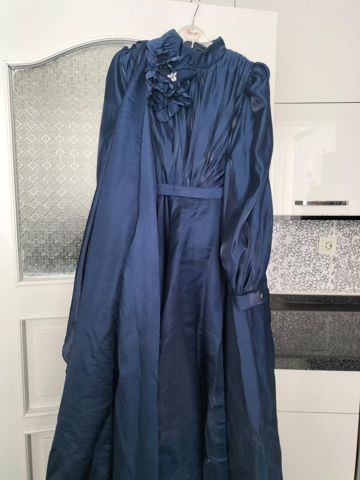 Parlak Mavi Uzun Drapeli Bohem Abiye - Görsel 5