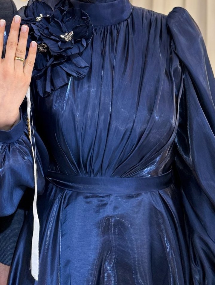 Parlak Mavi Uzun Drapeli Bohem Abiye - Görsel 3